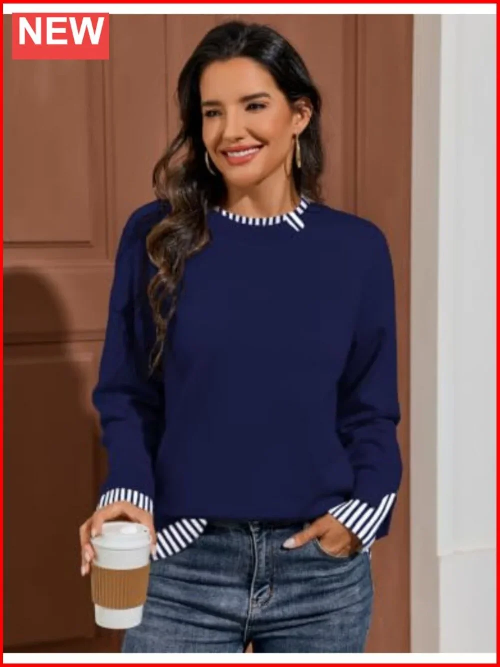 Oversized Knit Pullover Sweater Long Sleeve Crew Neck Loose Fit